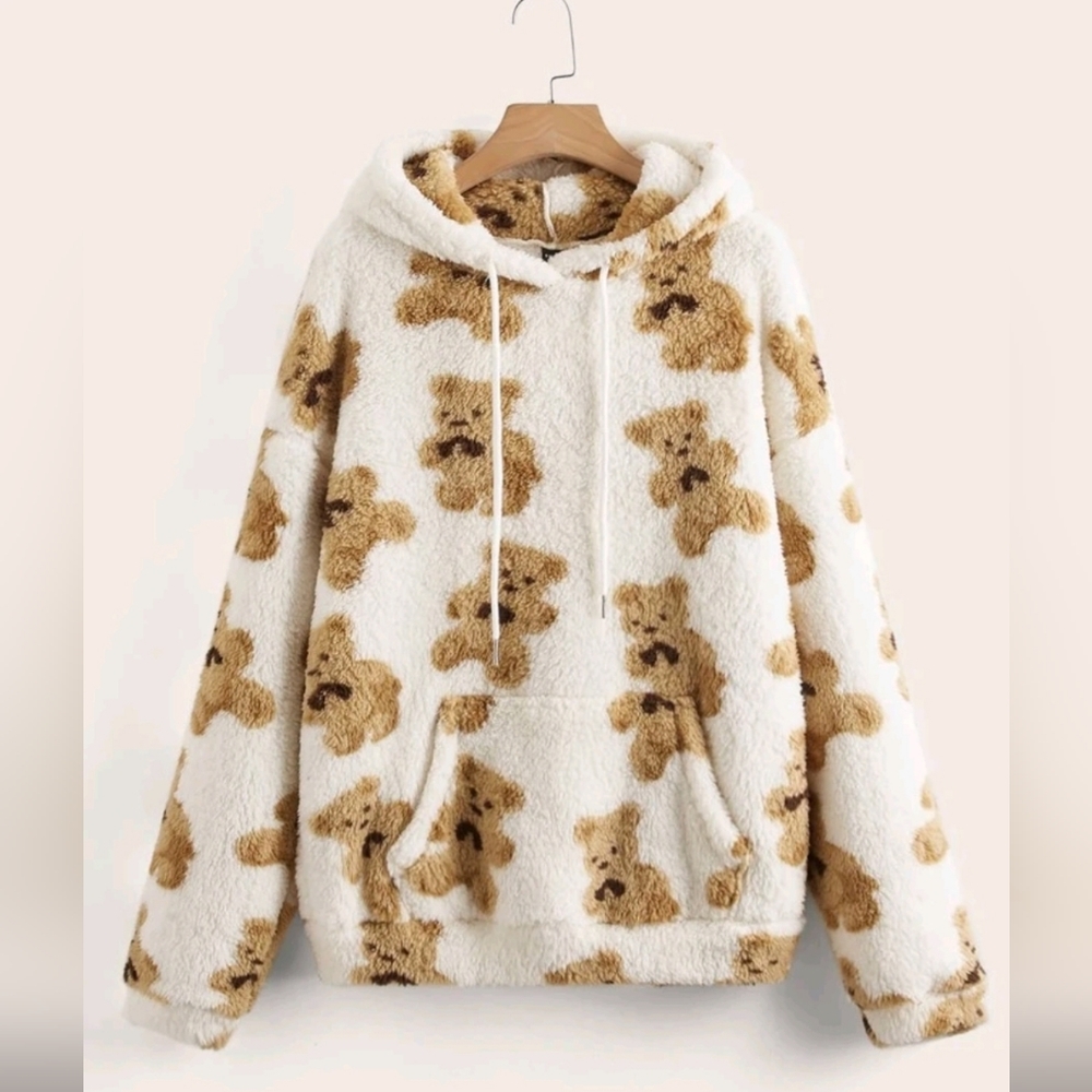 Bear Print Teddy Hoodie